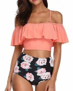 Miss Norst Floral Print Ruffles High Waist Swimwear Bikini Set