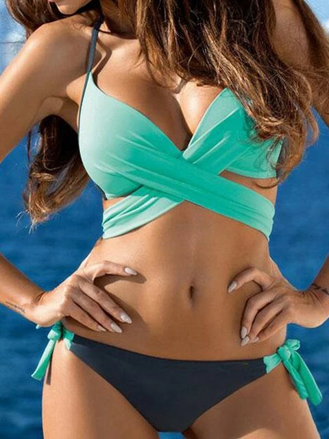 MySwimsuit Crossed V-neck Straps Bowknot Bikini Set - Image 7