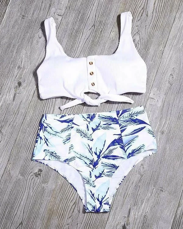 MySwimsuit Tie Front Leaf Print High Waist Bikini Set - Image 3