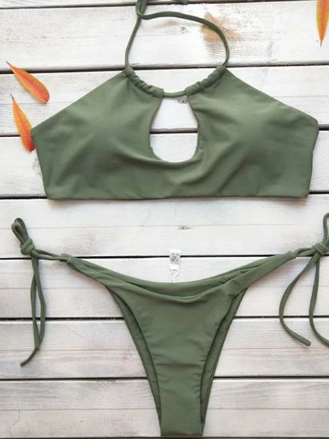 MySwimsuit Solid Color Knotted Halter Bikini Set - Image 2