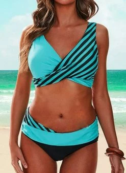 MySwimsuit Blue And Black Block Bikini Set