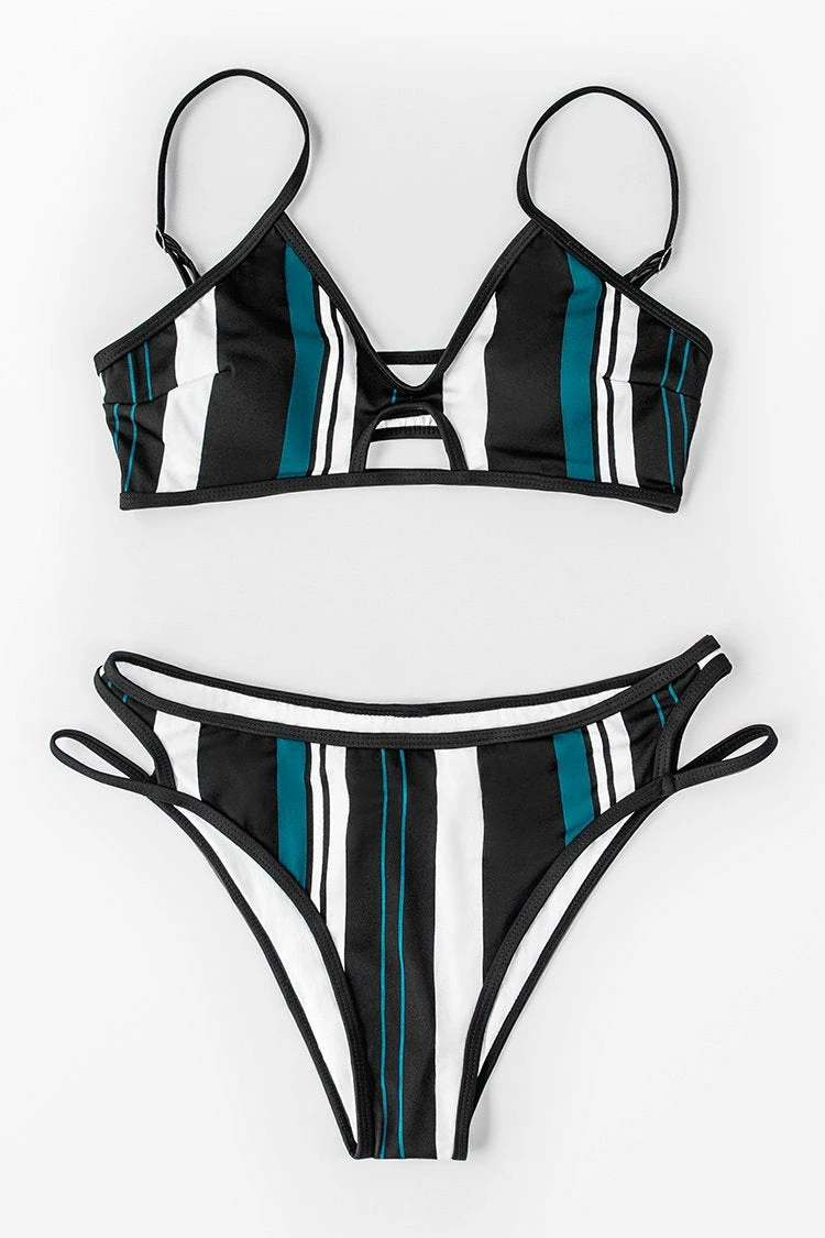 Miss Norst Striped Printed Hollow Bikini - Image 3