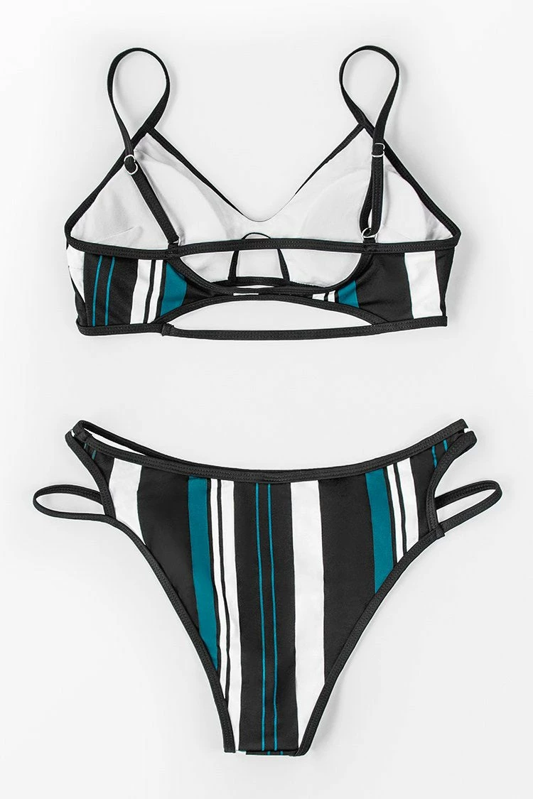 Miss Norst Striped Printed Hollow Bikini - Image 4