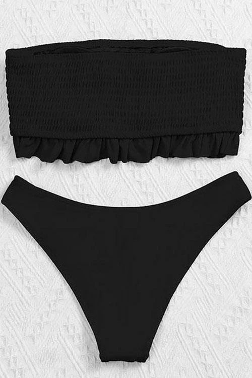 FloruitShow Solid Bandeau Ruffled Bikini Swimsuit - Image 3