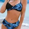 MySwimsuit Leaf Print Patchwork Crossed Bikini Set