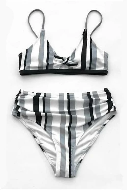 ShopMeLook Striped High Waist Strap Bikini - Image 3