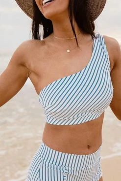 MySwimsuit Stripe One Shoulder High Waist Bikini Set