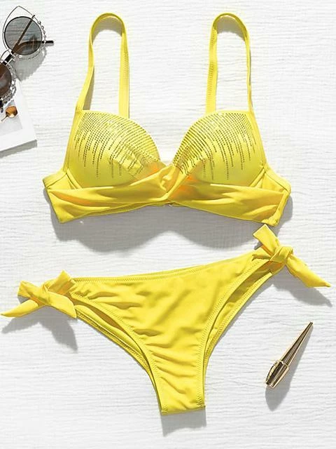 MySwimsuit Rhinestone Solid Knot Bikini Set - Image 10