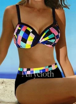 MySwimsuit Polyester Colorful Geometric Bikinis Set