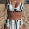 ShopMeLook Striped High Waist Strap Bikini