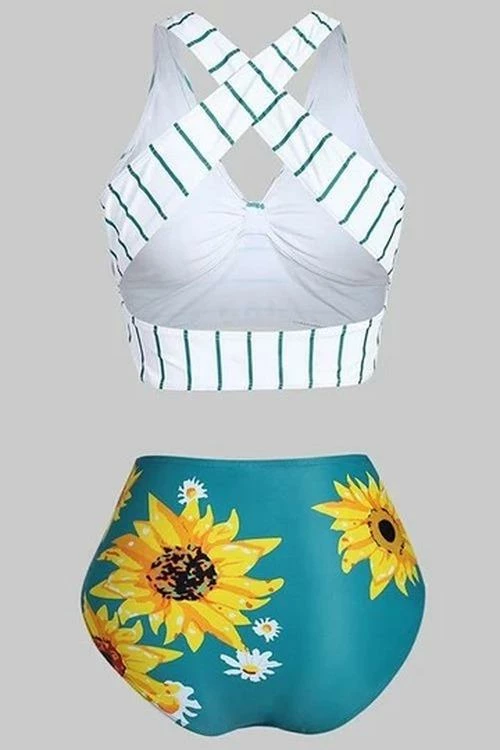 ShopMeLook Striped Back Cross High Waist Bikini - Image 2