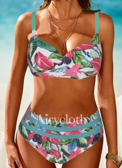 MySwimsuit Blue And Green Leaves Floral Bikinis Set - Image 2