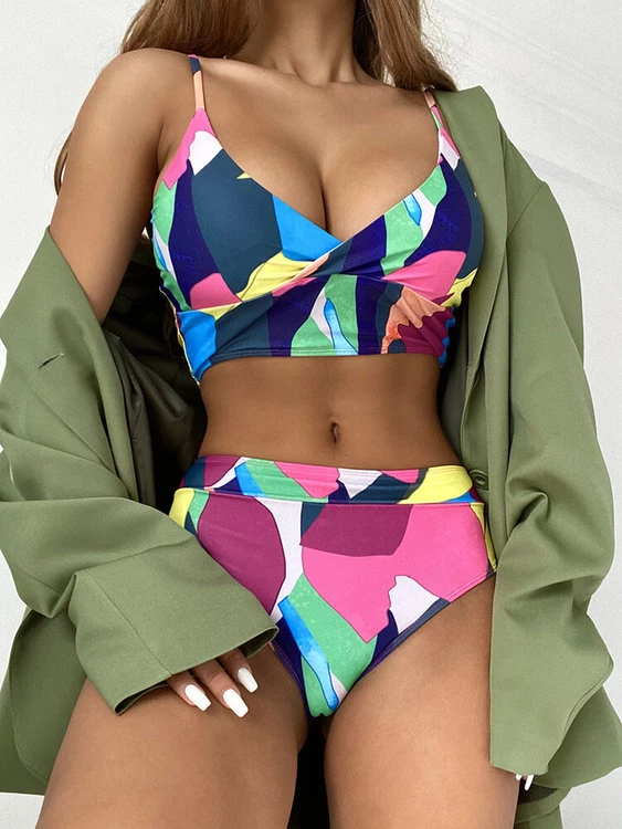 MySwimsuit Geometry Print Spaghetti Straps High Waist Bikini Set - Image 6