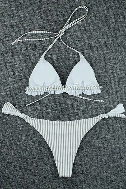 ShopMeLook Striped Knotted Lace Backless Bikini - Image 4
