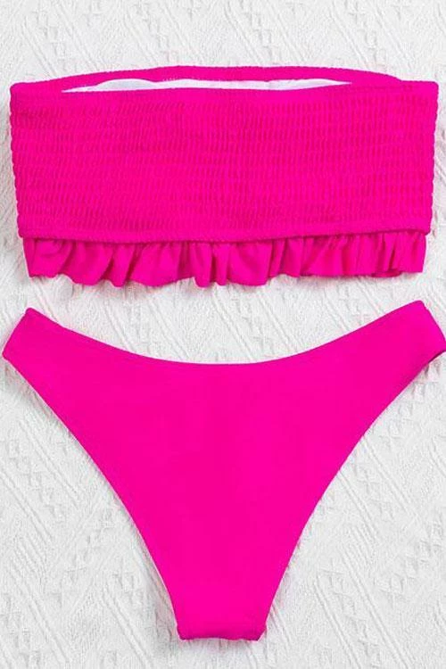 FloruitShow Solid Bandeau Ruffled Bikini Swimsuit - Image 9