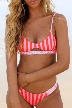 Miss Norst Striped Polka Dot Cutout String Bikini