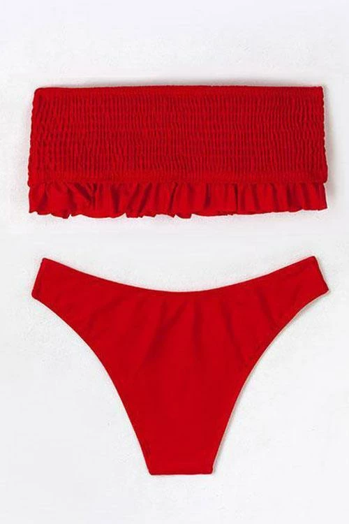 FloruitShow Solid Bandeau Ruffled Bikini Swimsuit - Image 6