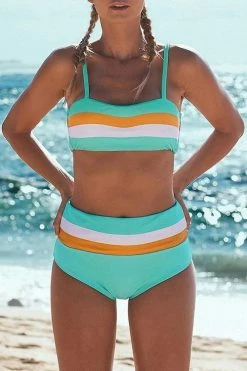 ShopMeLook Striped Contrast High-Waist Bikini
