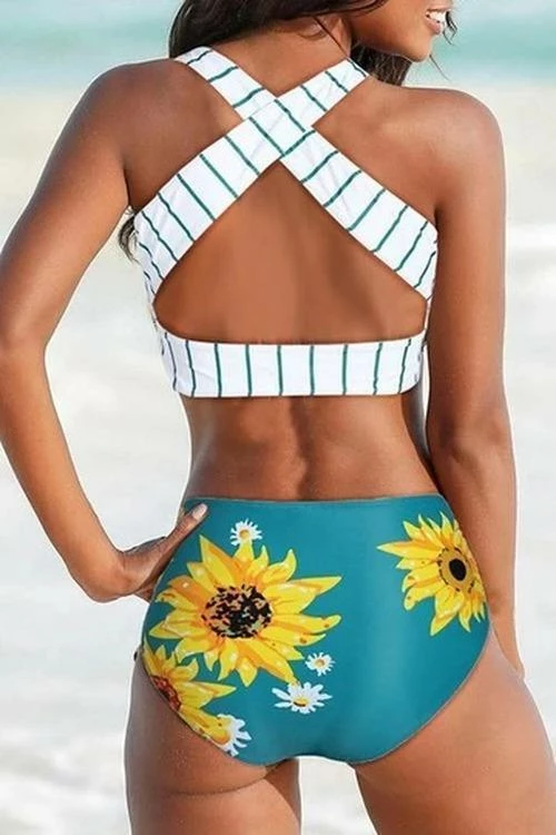 ShopMeLook Striped Back Cross High Waist Bikini - Image 4