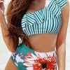 Miss Norst One Shoulder Ruffled Printed Bikini