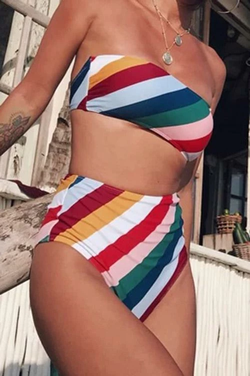Miss Norst Rainbow Stripe Strapless High Waist Bikini - Image 3