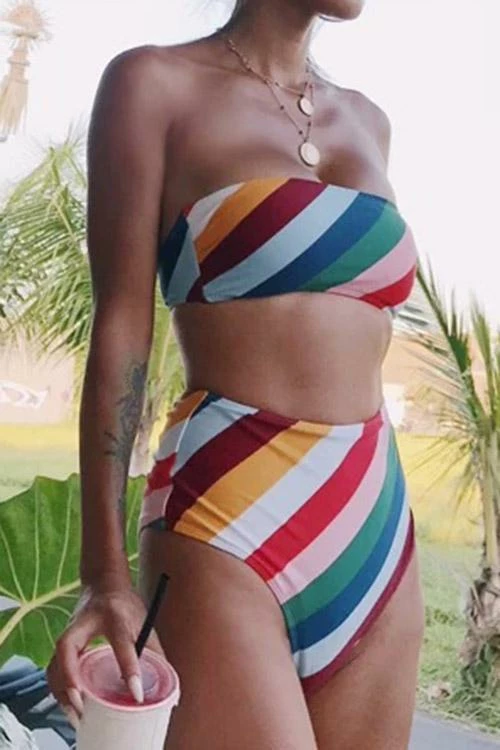Miss Norst Rainbow Stripe Strapless High Waist Bikini - Image 5