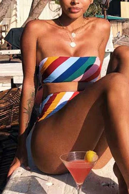 Miss Norst Rainbow Stripe Strapless High Waist Bikini - Image 2