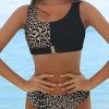 MySwimsuit Leopard Printed Patchwork Buckle Front Bikini Set