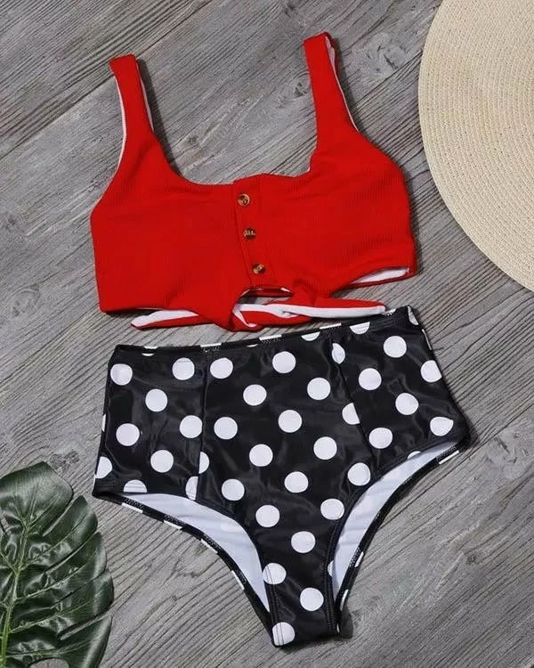 MySwimsuit Tie Front Leaf Print High Waist Bikini Set - Image 5