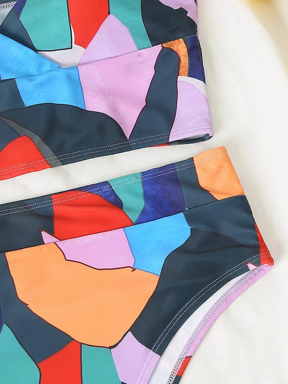 MySwimsuit Geometry Print Spaghetti Straps High Waist Bikini Set - Image 4