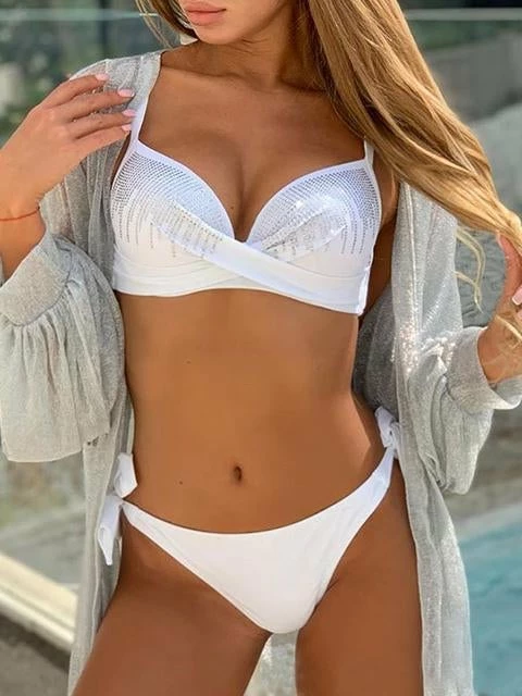 MySwimsuit Rhinestone Solid Knot Bikini Set