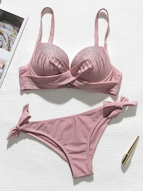 MySwimsuit Rhinestone Solid Knot Bikini Set - Image 6