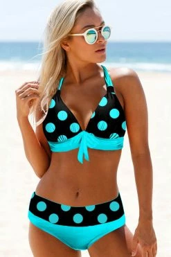 MySwimsuit Green Polka Dot Halter Neck Bowknot Bikini Set
