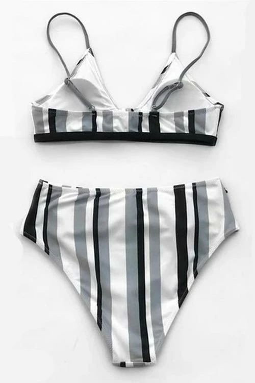 ShopMeLook Striped High Waist Strap Bikini - Image 2