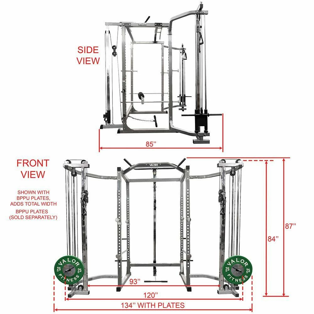 Valor Fitness BD-11BCCL, Power Rack With Lat Pull & Cable Crossover Attachments - Image 4
