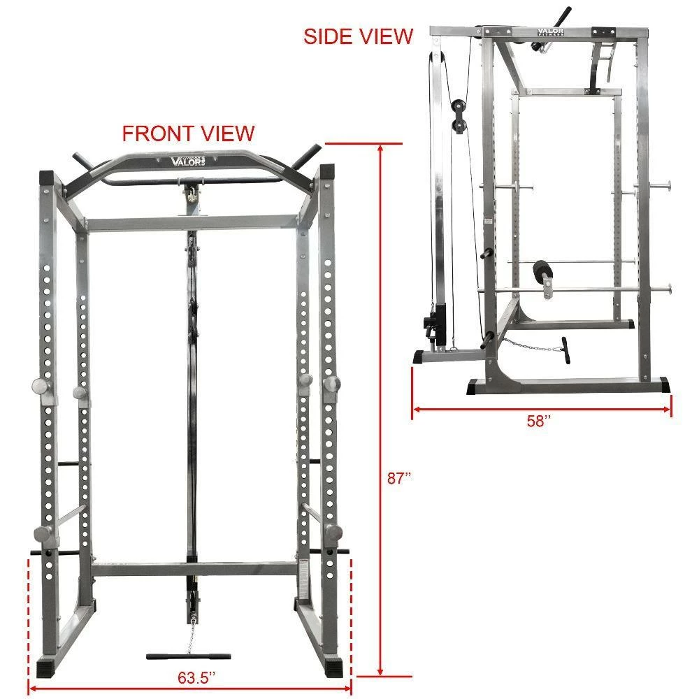 Valor Fitness BD-11BL, Power Rack With Lat Pull Attachment - Image 2
