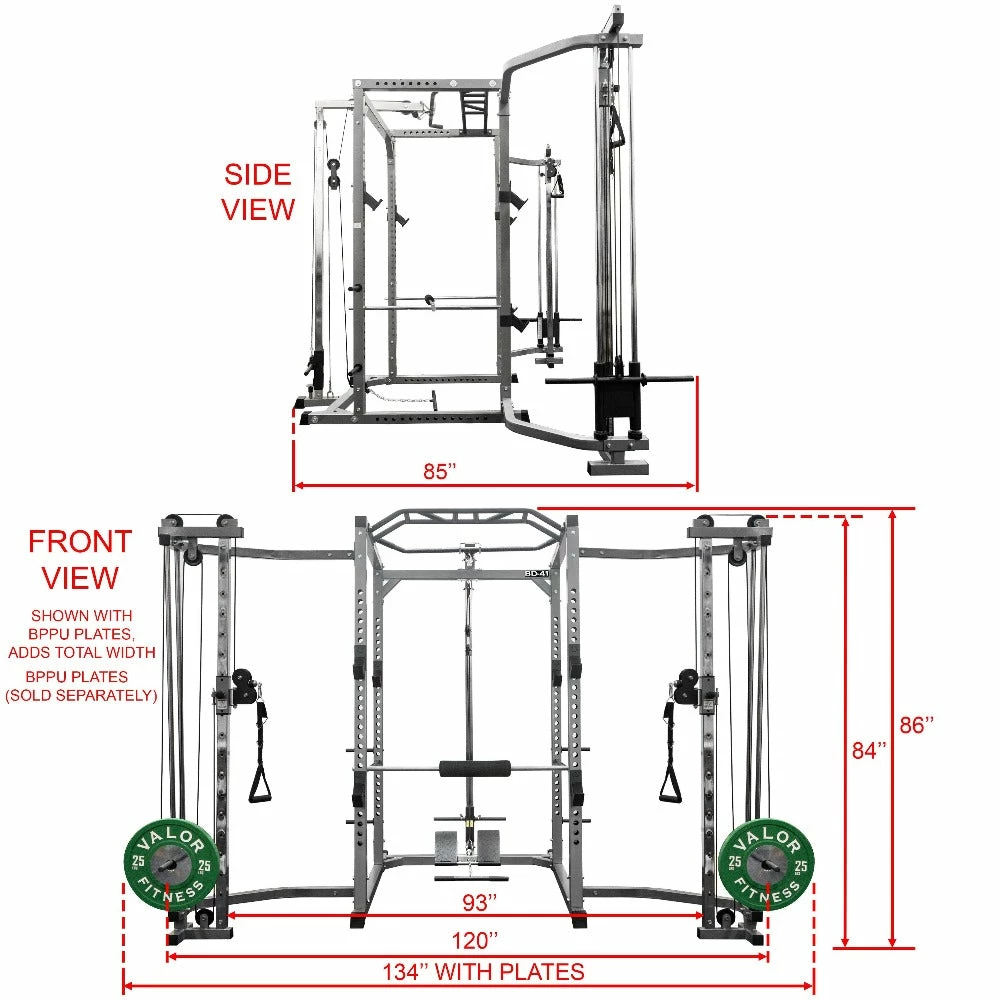 Valor Fitness BD-41BCCL, Power Rack W/ Lat Pull & Cable Crossover Attachments - Image 2