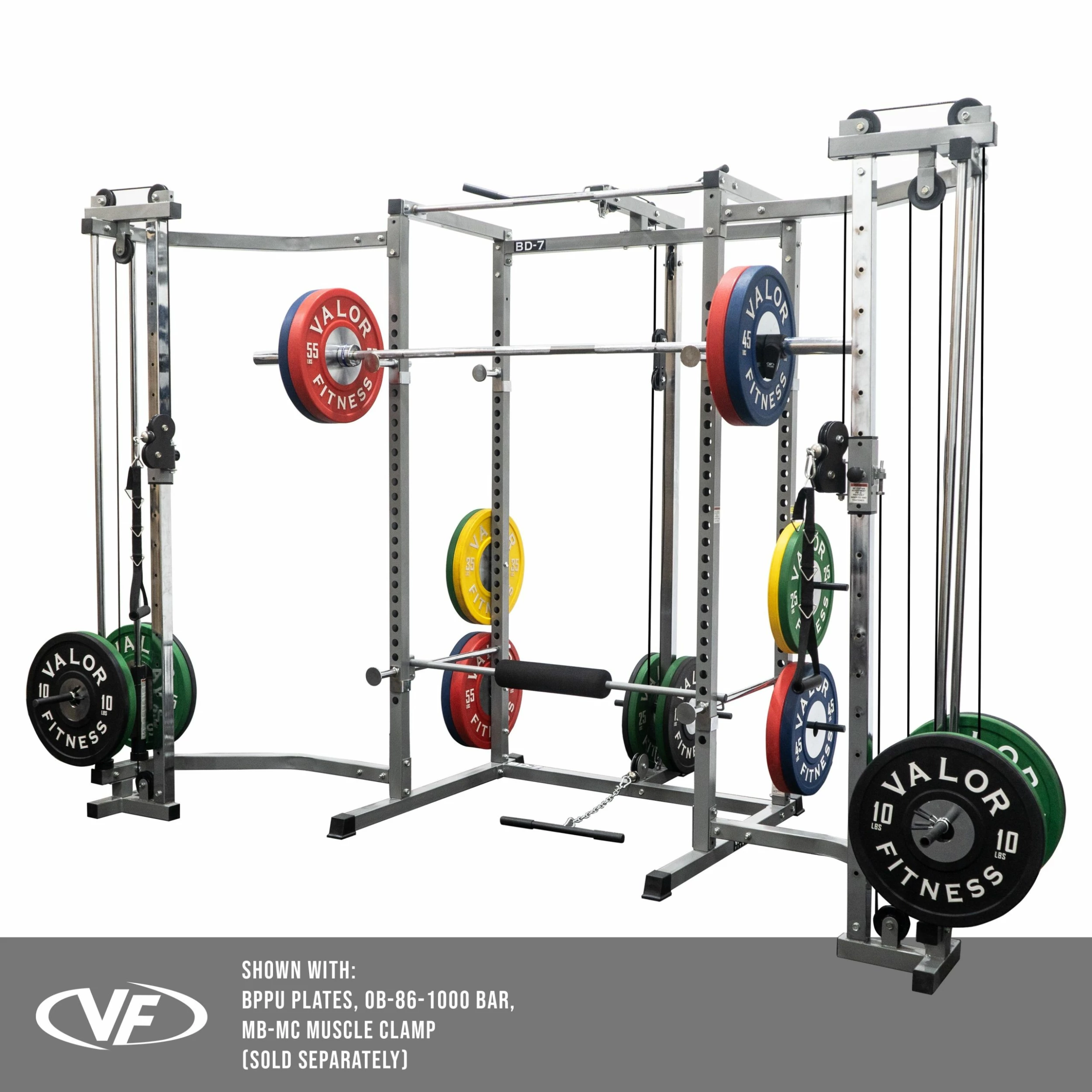 Valor Fitness BD-7BCC, Power Rack With Lat Pull & Cable Crossover Attachments - Image 2