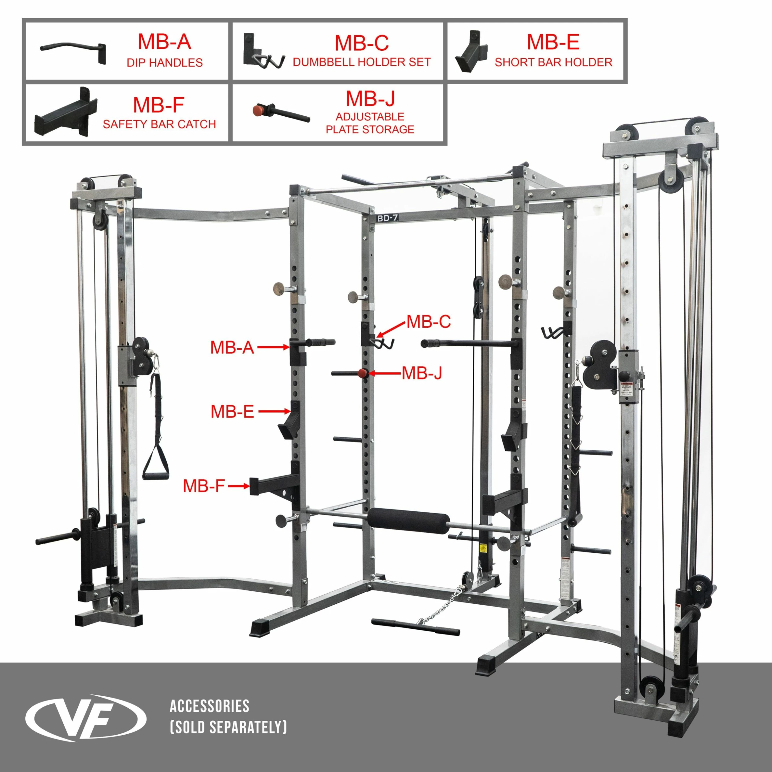 Valor Fitness BD-7BCC, Power Rack With Lat Pull & Cable Crossover Attachments - Image 3