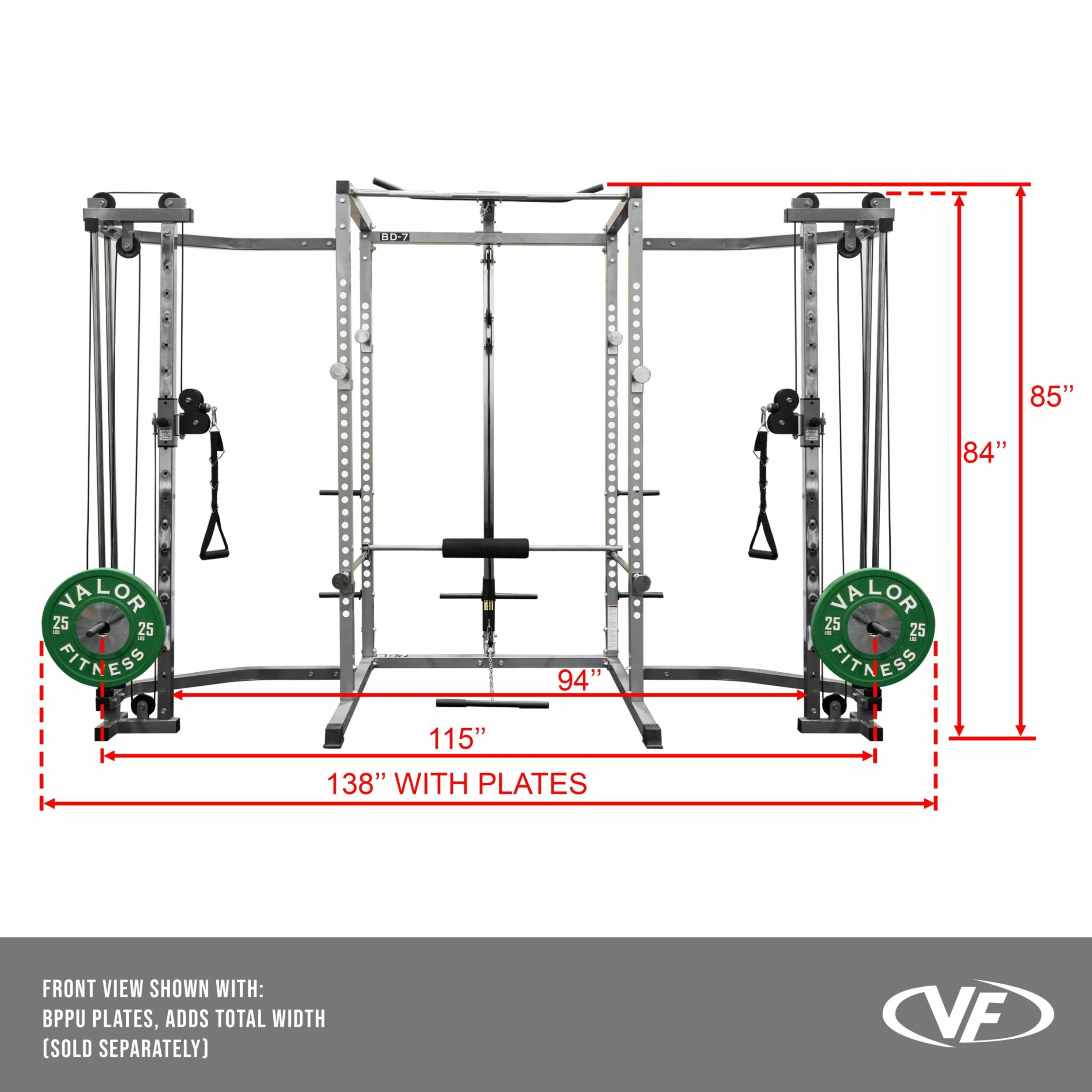 Valor Fitness BD-7BCC, Power Rack With Lat Pull & Cable Crossover Attachments - Image 4