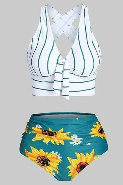 ShopMeLook Striped Back Cross High Waist Bikini - Image 3