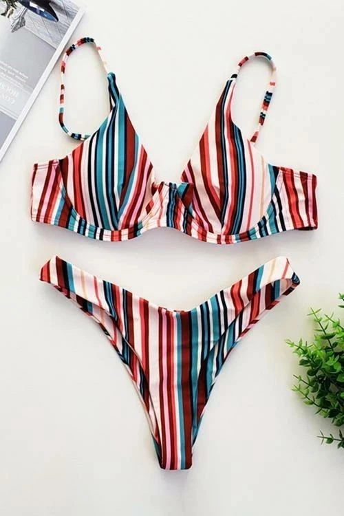 Miss Norst Colorful Stripes Gather Bikini - Image 3