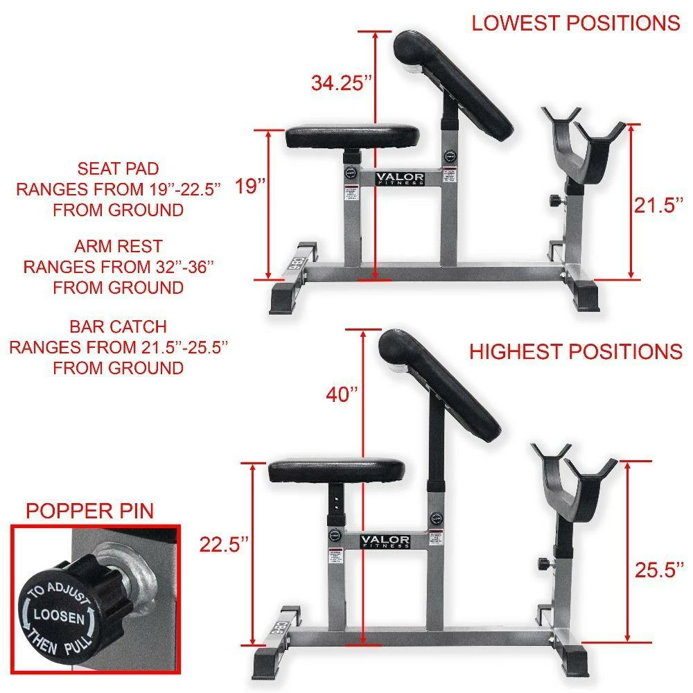 Valor Fitness CB-6, Adjustable Arm Curl Bench 9 Valor Fitness CB-6, Adjustable Arm Curl Bench - Image 9