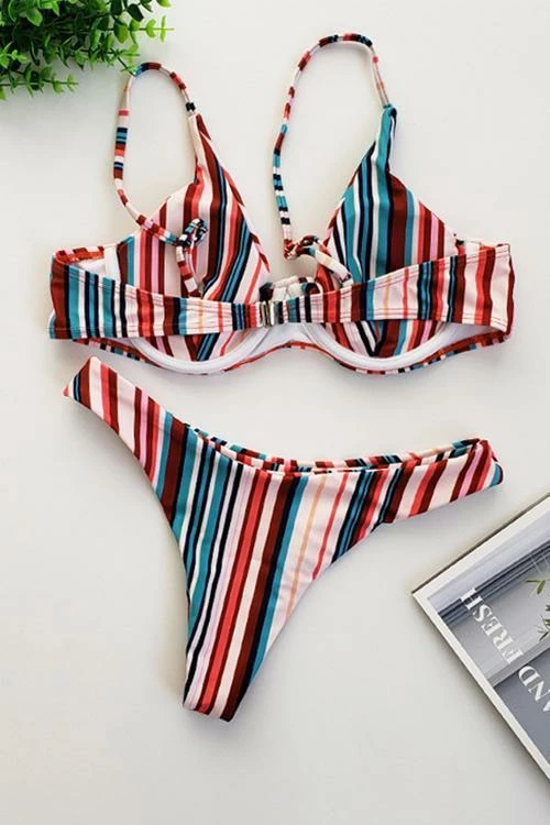 Miss Norst Colorful Stripes Gather Bikini - Image 4