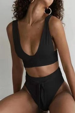 Miss Norst Solid Color Pleated Strap Bikini