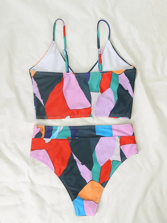 MySwimsuit Geometry Print Spaghetti Straps High Waist Bikini Set - Image 3