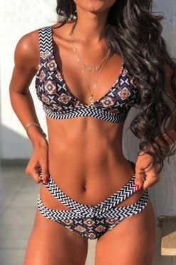 Miss Norst Stitching Cross Striped Bikini