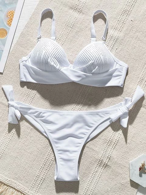 MySwimsuit Rhinestone Solid Knot Bikini Set - Image 3