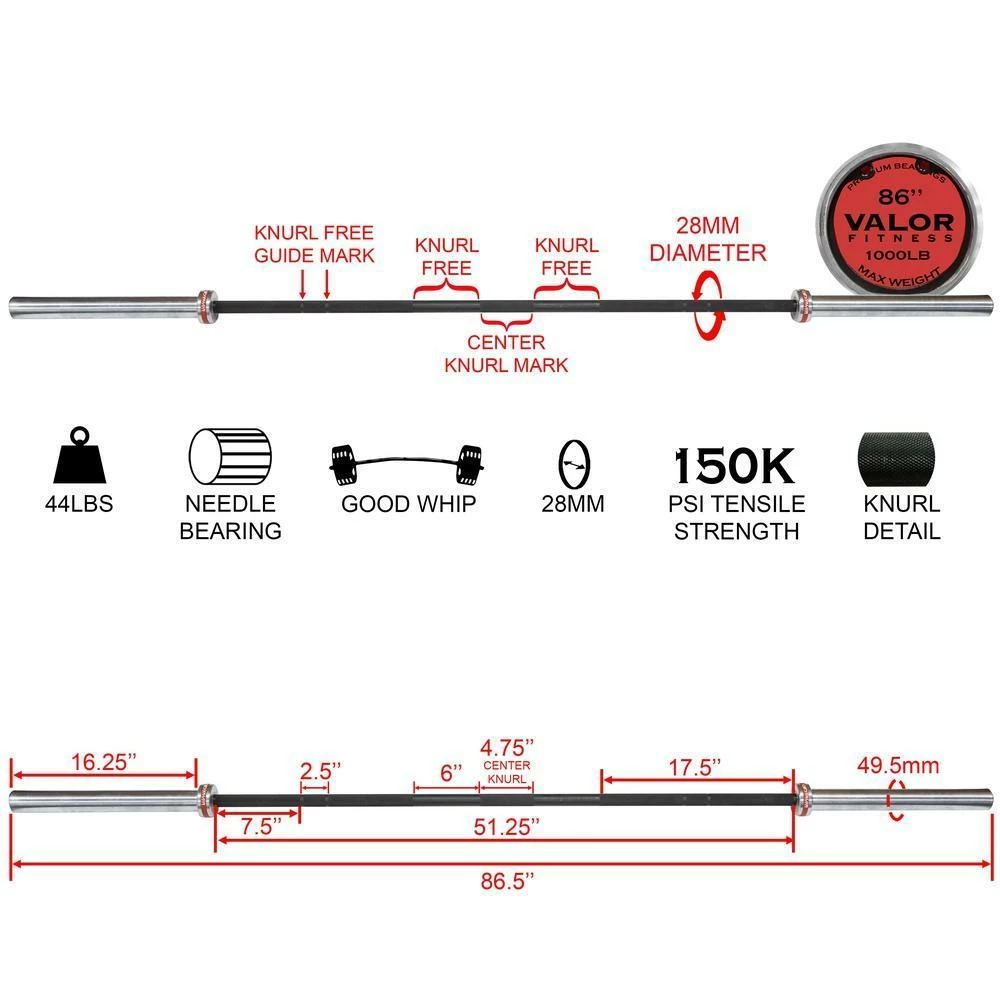 Valor Fitness OB-86-V, Men’s Needle Bearing Barbell - Image 5